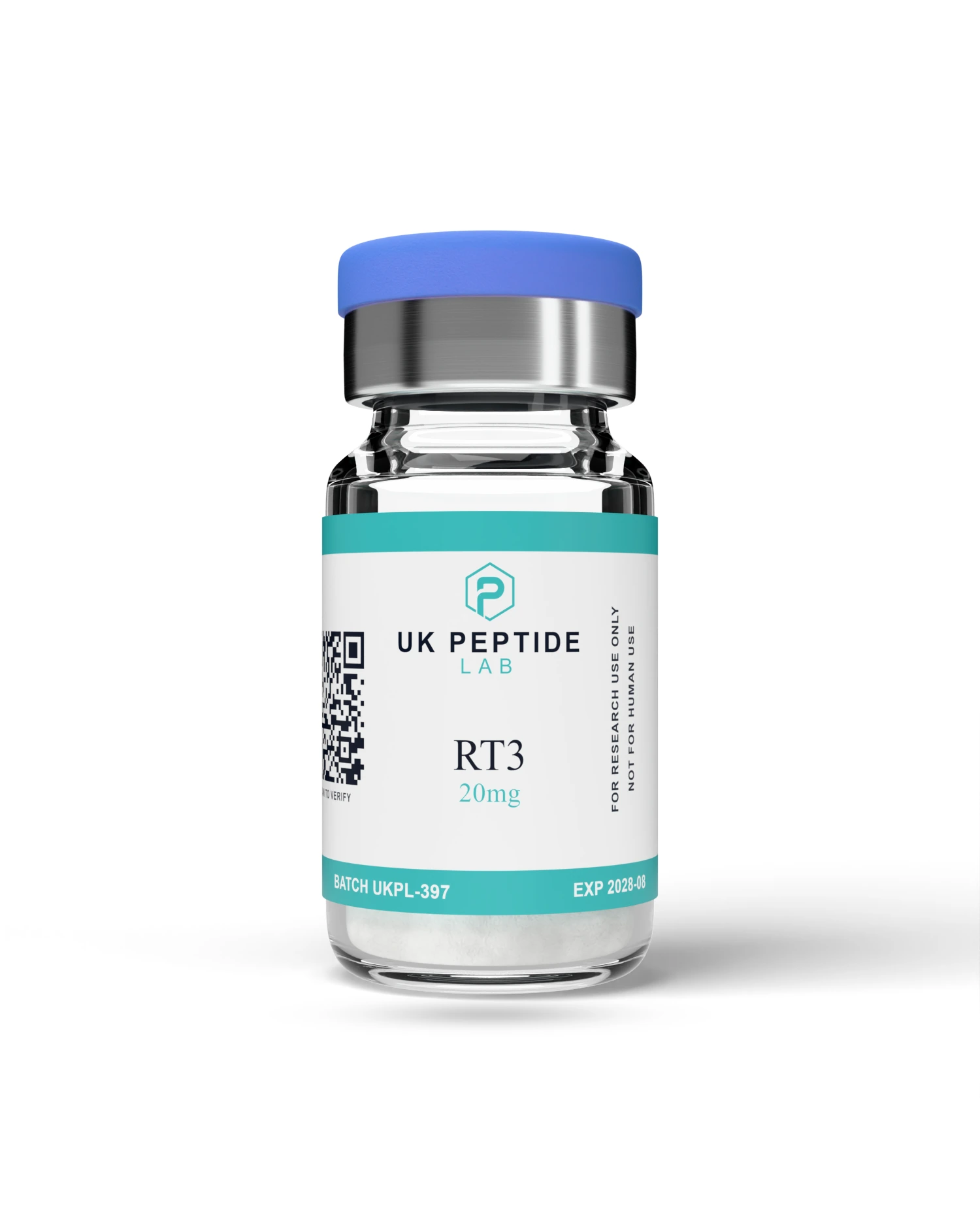 UK Peptide Lab RT3 20mg lyophilised research peptide vial with batch UKPL-397 label