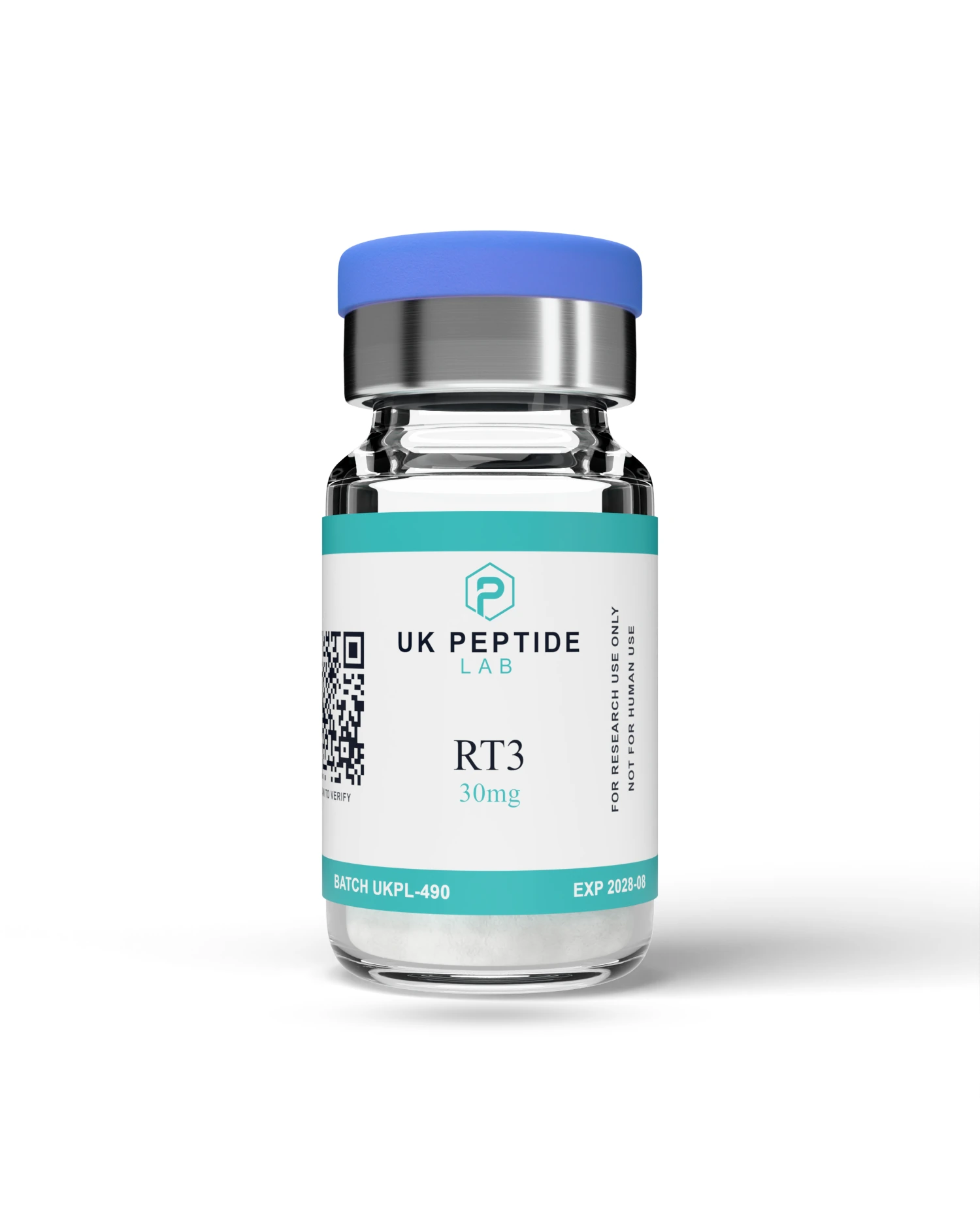 UK Peptide Lab RT3 30mg lyophilised research peptide vial with batch UKPL-490 label